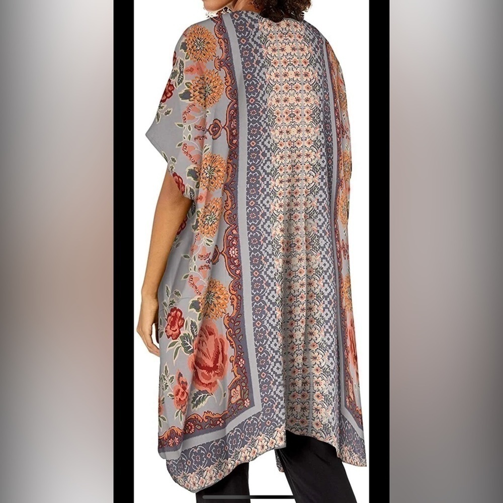 Angie Women's Boho Floral Kimono Cardigan No Closure - Picture 2 of 7